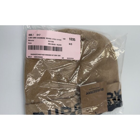 Burberry Unisex Logo Core Cashmere Beanie Beige/Black One Size - Picture 8 of 9